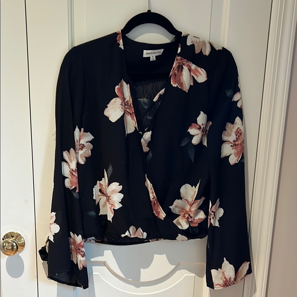 Dance & Marvel Blue Floral Wrap Blouse